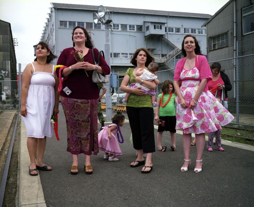 Wives and families dockside, Sasebo Naval Base, Japan. 2008