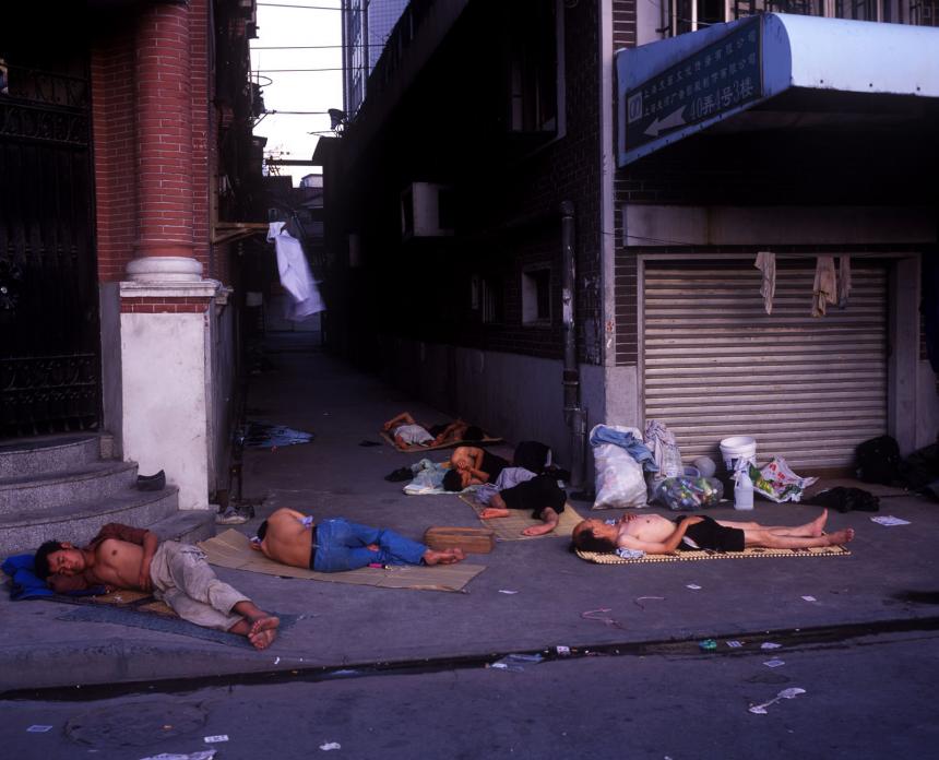 Migrants on Sidewalk, Yuanmingyuan Lu, 2005