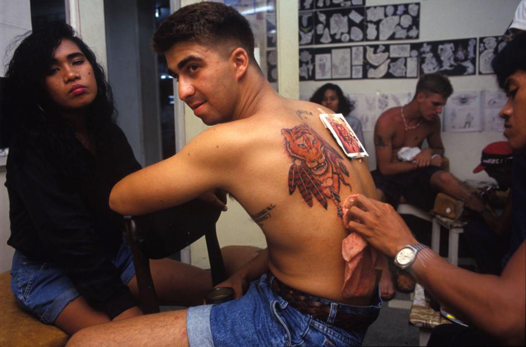 Tattoo Parlour, Olongapo, Philippines, 1991. The US withdrew from The Philippines in 1992.